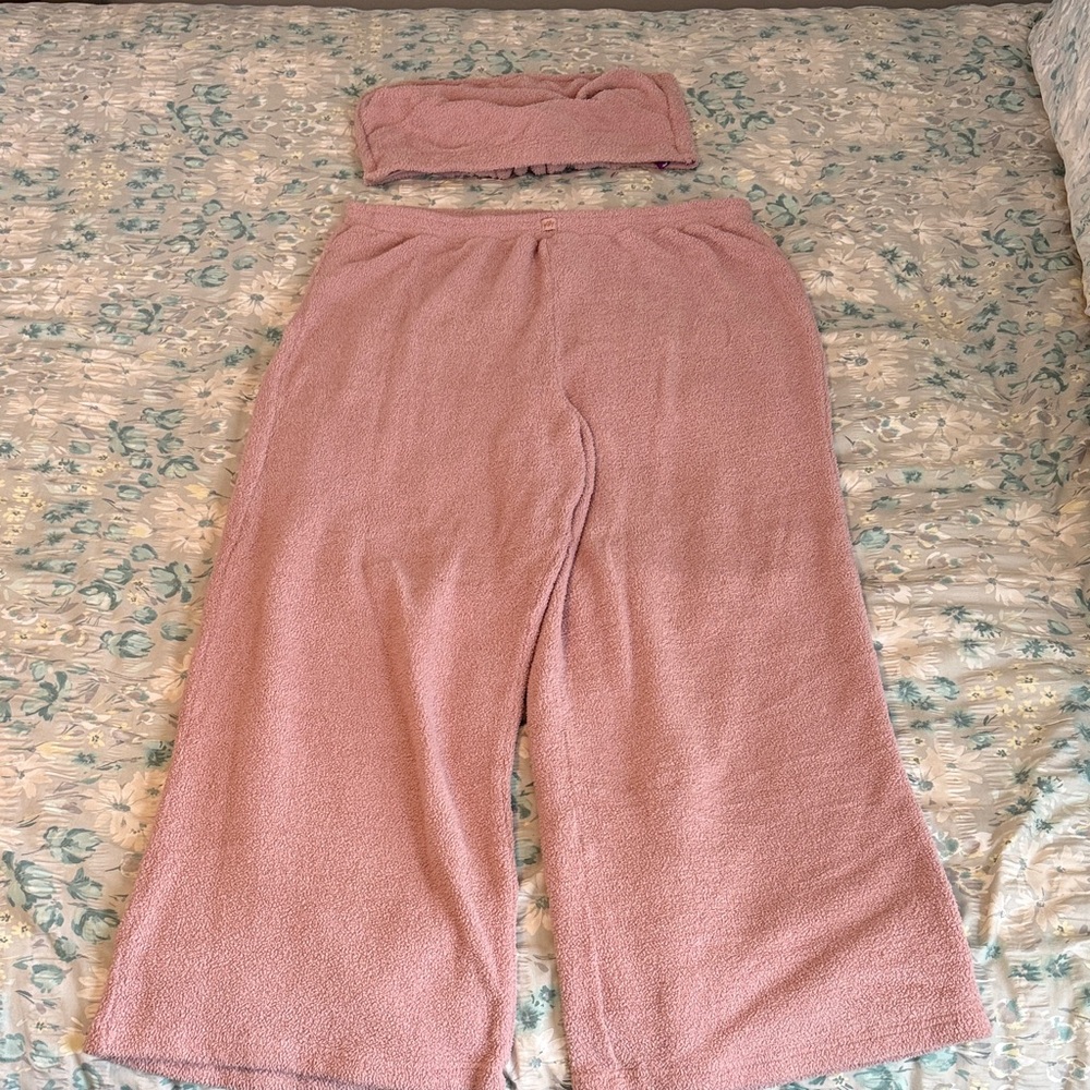 Yitty Pink Knit Tube Top and Pants Lounge Set with Robe